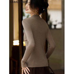 Basic House/百家好雅丹風謙雅復古半高領綿羊毛針織打底衫女春季