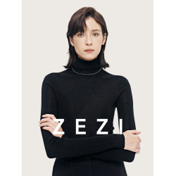 zezi高領打底衫毛衣女春秋新款100羊毛新品針織衫女黑色簡約套頭