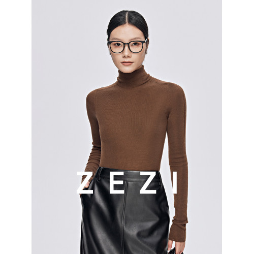 zezi高領打底衫毛衣女春秋新款100羊毛新品針織衫女黑色簡約套頭