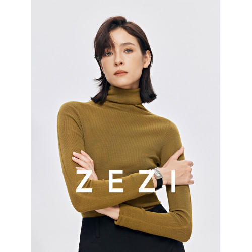 zezi高領打底衫毛衣女春秋新款100羊毛新品針織衫女黑色簡約套頭