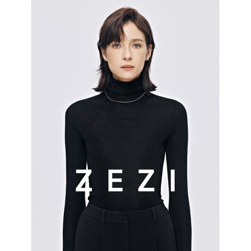 zezi高領打底衫毛衣女春秋新款100羊毛新品針織衫女黑色簡約套頭