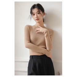 可機洗桑蠶絲羊毛半高領打底衫女秋冬長袖內搭針織修身針織衫上衣