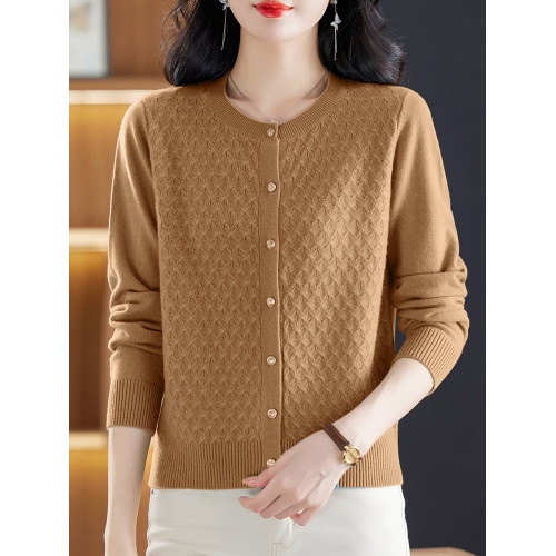 恒源祥100%純羊毛針織開衫女秋冬新款品牌時尚大碼打底衫媽媽毛衣