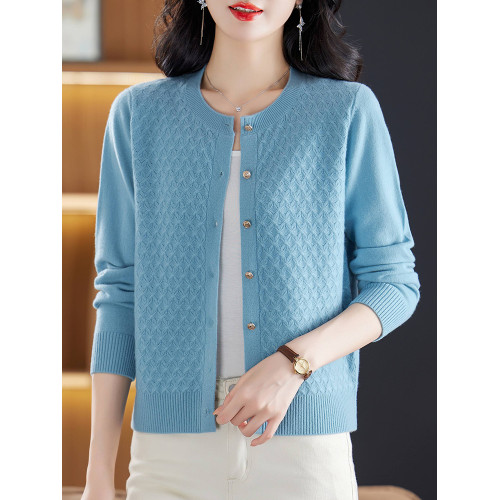 恒源祥100%純羊毛針織開衫女秋冬新款品牌時尚大碼打底衫媽媽毛衣