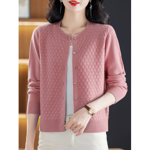 恒源祥100%純羊毛針織開衫女秋冬新款品牌時尚大碼打底衫媽媽毛衣