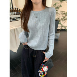 2024新款入秋韓系圓領打底衫女內搭毛衣高級感秋冬長袖針織衫上衣