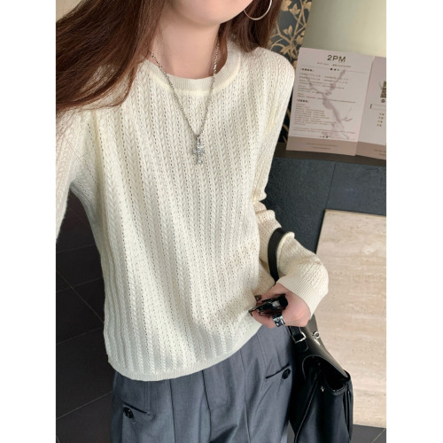 2024新款入秋韓系圓領打底衫女內搭毛衣高級感秋冬長袖針織衫上衣