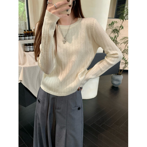 2024新款入秋韓系圓領打底衫女內搭毛衣高級感秋冬長袖針織衫上衣