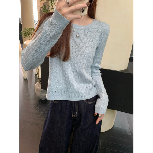 2024新款入秋韓系圓領打底衫女內搭毛衣高級感秋冬長袖針織衫上衣