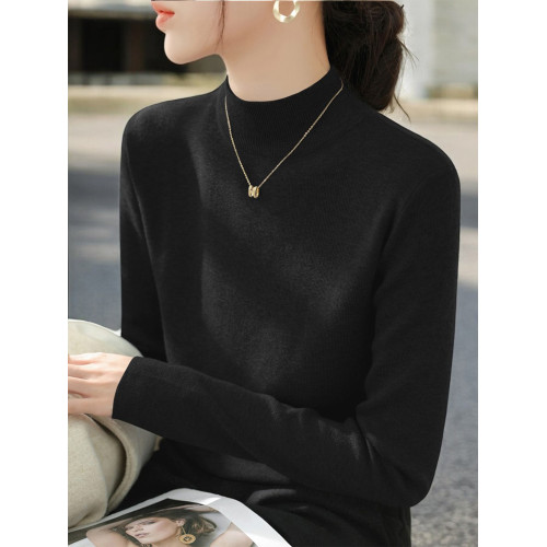 Basic House/百家好半高領針織打底衫女士秋季格雷系內搭灰色毛衣