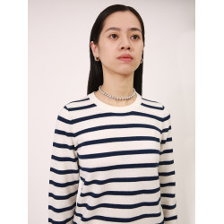 林喬芝2023新款小衆設計高級感100%羊毛條紋針織衫打底衫毛衣女