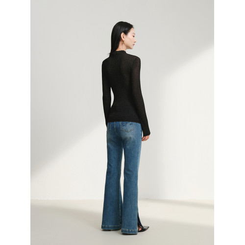 EP雅瑩2025春夏新款女裝 堆堆領彈力修身內搭彈力針織打底衫9910A