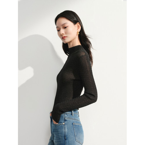 EP雅瑩2025春夏新款女裝 堆堆領彈力修身內搭彈力針織打底衫9910A