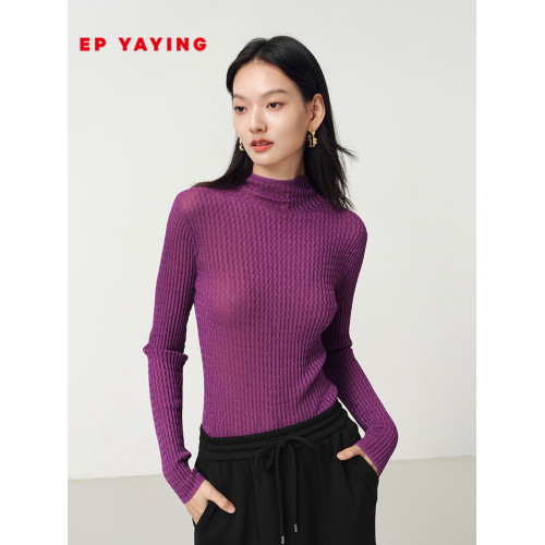 EP雅瑩2025春夏新款女裝 堆堆領彈力修身內搭彈力針織打底衫9910A