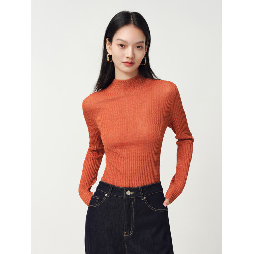 EP雅瑩2025春夏新款女裝 堆堆領彈力修身內搭彈力針織打底衫9910A