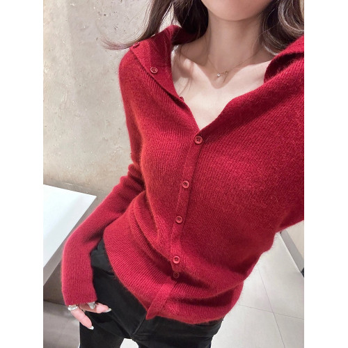 修身抽條V領外穿羊毛針織打底衫女秋冬新款百搭純色羊絨毛衣開衫