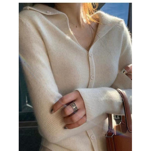 修身抽條V領外穿羊毛針織打底衫女秋冬新款百搭純色羊絨毛衣開衫