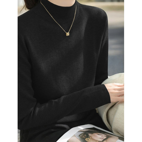 Basic House/百家好半高領針織打底衫女早秋基礎款配大衣內搭毛衣