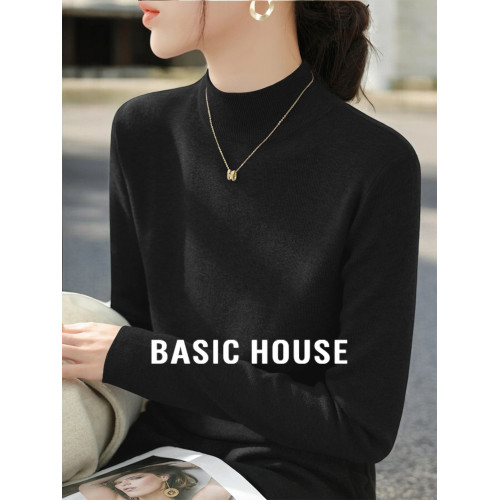 Basic House/百家好半高領針織打底衫女早秋基礎款配大衣內搭毛衣