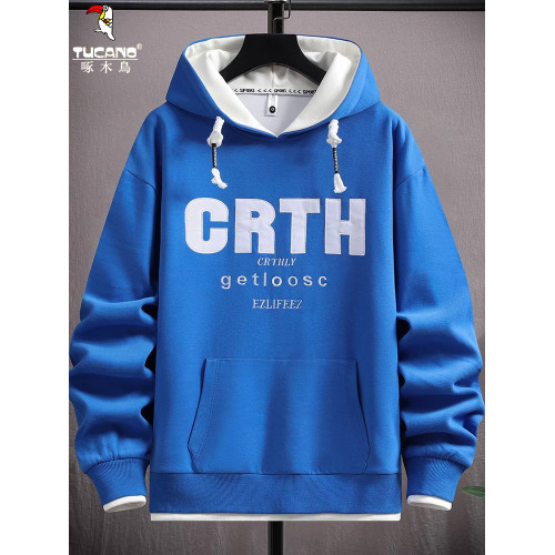 啄木鳥秋冬款衛衣男孩青少年初中學生加絨連帽衣服大童加厚打底衫