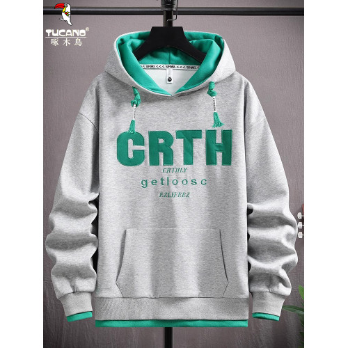 啄木鳥秋冬款衛衣男孩青少年初中學生加絨連帽衣服大童加厚打底衫