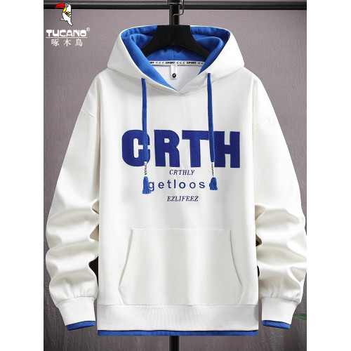 啄木鳥秋冬款衛衣男孩青少年初中學生加絨連帽衣服大童加厚打底衫