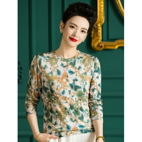 旺秋美麗諾精紡超細100純羊毛衫女士薄款圓領套頭內搭針織打底衫