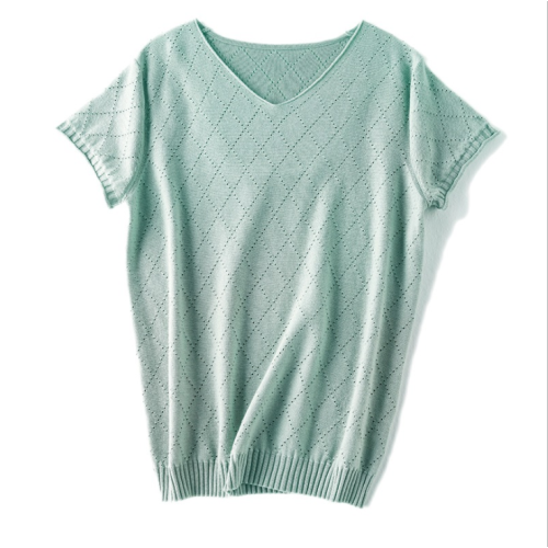 2025夏季新品寬松顯瘦百搭文藝休閒純棉短袖V領純色針織打底衫女