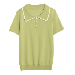 胖mm遮肉顯瘦娃娃領短袖薄款針織打底衫女夏季大碼遮肚子減齡上衣