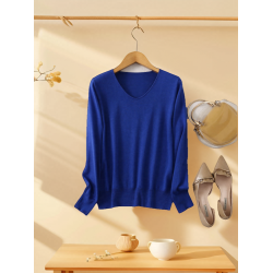 2025桑蠶絲羊絨V領針織衫百搭保暖上衣大碼長袖柔軟打底衫秋冬季