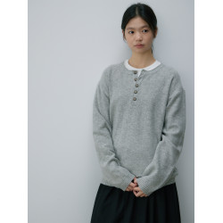 kani 灰色冷淡系高級感亨利領羊毛針織打底衫內搭上衣女秋冬毛衣