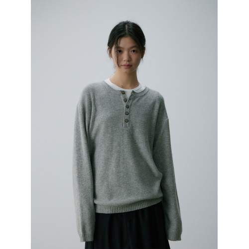 kani 灰色冷淡系高級感亨利領羊毛針織打底衫內搭上衣女秋冬毛衣