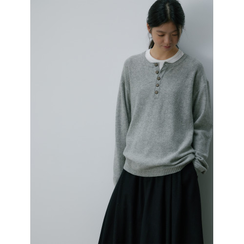 kani 灰色冷淡系高級感亨利領羊毛針織打底衫內搭上衣女秋冬毛衣