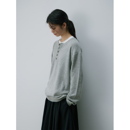 kani 灰色冷淡系高級感亨利領羊毛針織打底衫內搭上衣女秋冬毛衣