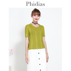 Phidias圓領短款針織衫外套女2025夏新款內搭毛衣短袖打底衫上衣