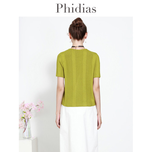 Phidias圓領短款針織衫外套女2025夏新款內搭毛衣短袖打底衫上衣