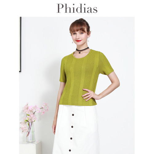 Phidias圓領短款針織衫外套女2025夏新款內搭毛衣短袖打底衫上衣