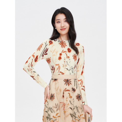 珂萊蒂爾outlets  羊毛衫女長袖印花打底衫