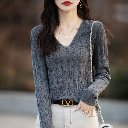 鏤空針織衫上衣女春秋款薄款毛衣寬松純棉v領打底衫吊帶外搭罩衫
