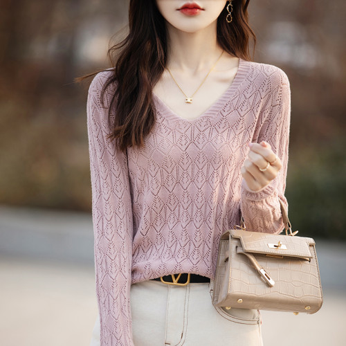 鏤空針織衫上衣女春秋款薄款毛衣寬松純棉v領打底衫吊帶外搭罩衫
