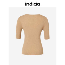 indicia針織衫修身套頭V領中袖五分袖打底衫上衣春秋季標記女裝