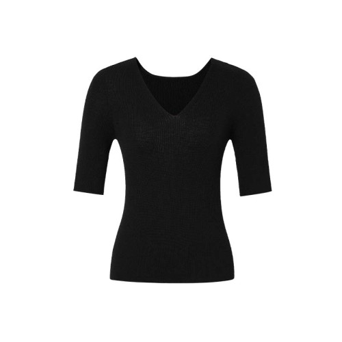 indicia針織衫修身套頭V領中袖五分袖打底衫上衣春秋季標記女裝