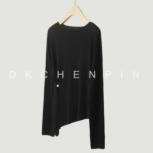 羊毛針織衫時尚不規則長袖薄款打底衫秋季新款洋氣上衣