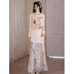 清衫未晚 印象上衣不規則打底衫 小蕩領修身內搭魚尾半身裙百搭女