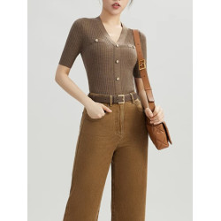 白領哥弟新2025夏羊毛V領小香風針織衫半袖女早秋修身打底衫毛衣