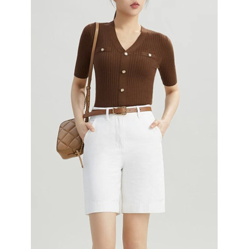 白領哥弟新2025夏羊毛V領小香風針織衫半袖女早秋修身打底衫毛衣