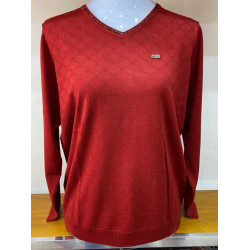 望羽早秋提花1色天絲萊賽爾針織打底衫女V領長袖媽媽寬松秋上衣