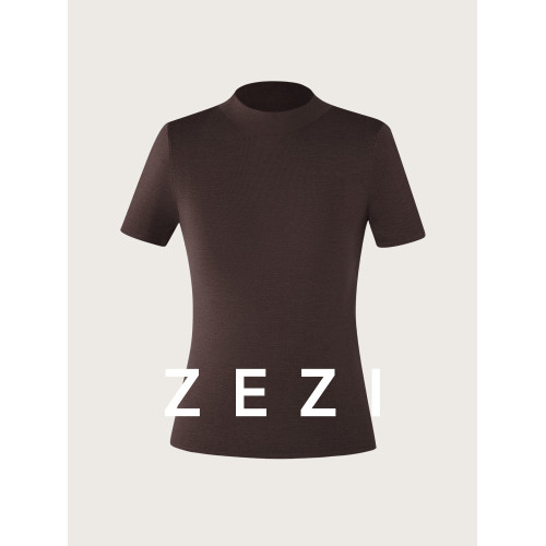 zezi新款針織衫短袖100羊毛德國敭子紗線柔軟打底衫純色針織百搭