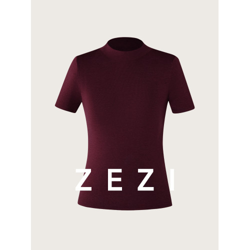 zezi新款針織衫短袖100羊毛德國敭子紗線柔軟打底衫純色針織百搭