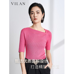 vilan/慧蘭針織衫女2025夏季新款時尚氣質修身顯瘦純色短袖打底衫